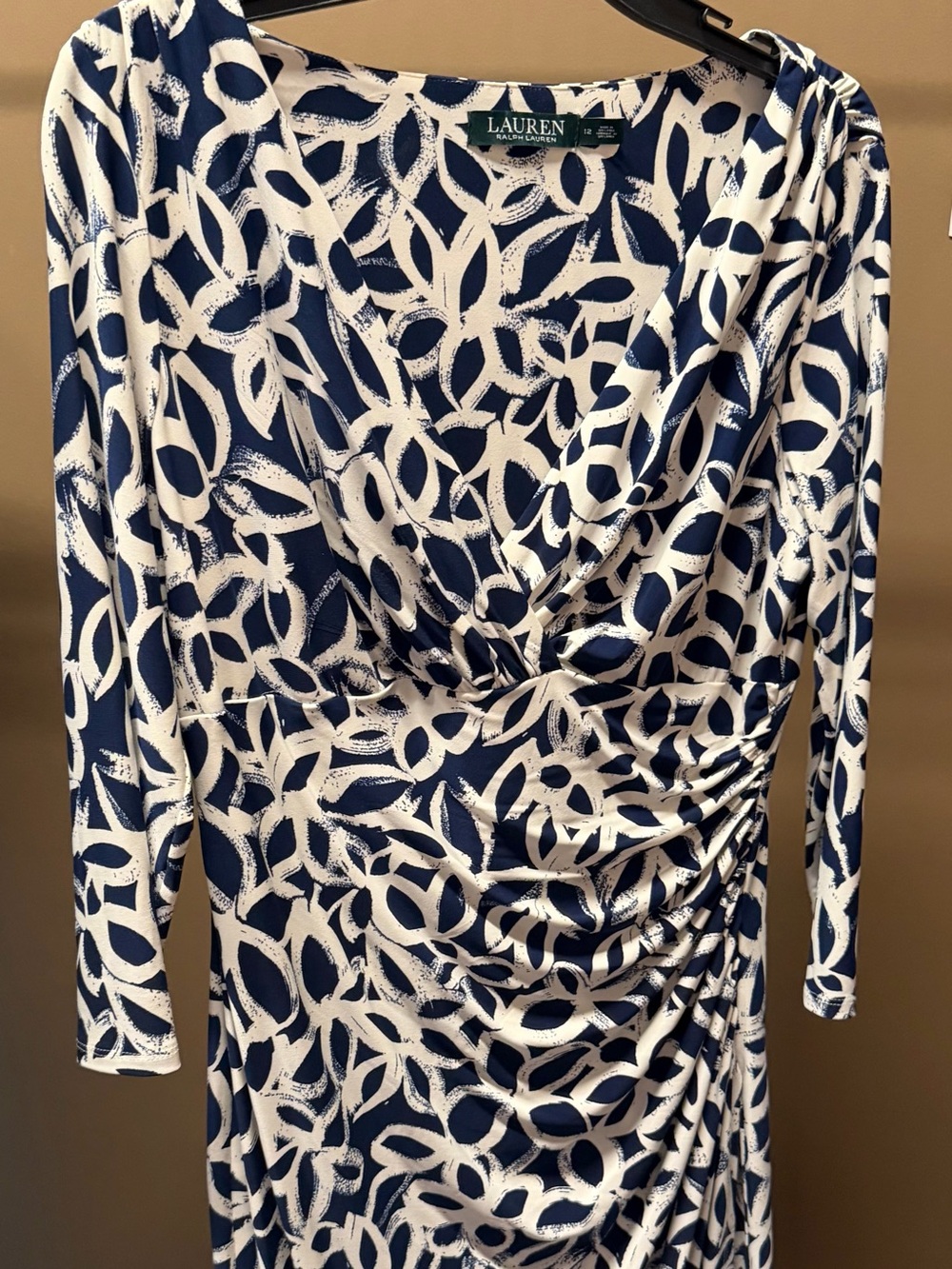 Ralph Lauren Navy and White Long-Sleeve Surplice Wrap Dress